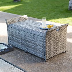 Gray Finish Resin Wicker Deck Storage Box Patio Storage Bench Seating