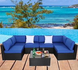 Leaptime Outdoor Garden Patio Rattan Furniture Set Wicker Sofa Conversation Set Cushioned Black  ...