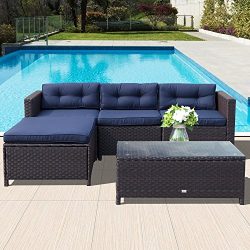 Orange Casual 5Pcs Outdoor Patio Wicker Sofa Set Sectional Conversation Sets Rattan Patio Furnit ...