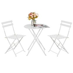 ARTALL Patio 3-Piece Folding Bistro Furniture Set, Outdoor&Balcony Table and Chairs Sets, White