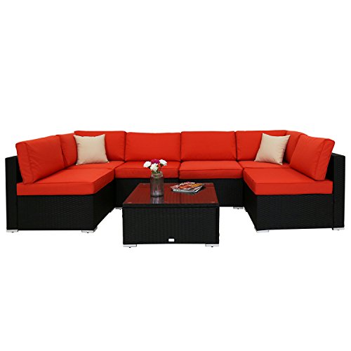 Peach Tree Outdoor Furniture Sectional Wicker Sofa Set 7 ...