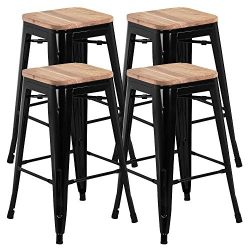 Yaheetech 26 inches Metal Bar Stools Set of 4, Indoor Outdoor Counter Stackable Bartool Industri ...