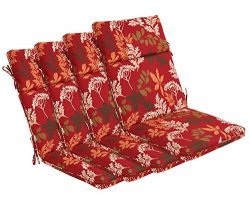 Bossima Indoor/Outdoor Red/Brown Floral High Back Chair Cushion, Set of 4,Spring/Summer Seasonal ...