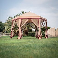 Peach Tree 11.8’ x 10.8’ Outdoor Patio Iron Gazebo Canopy Garden Backyard Tent with Mesh Side Wa ...