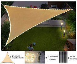 diig Flashing LED Lights with Sun Shade sail 12x12x12 Triangle Waterproof String Canopy Sand Dur ...