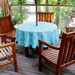 cheerfullus Round Tablecloth with Umbrella Hole,Patio Outdoor Waterproof Stain Resistant Spillpr ...