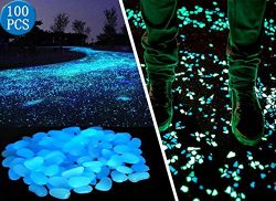 Opps 100 Pcs Glow in the Dark Garden Pebbles for Walkways and Decor in Blue