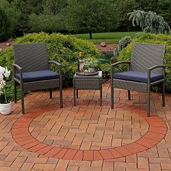 Sunnydaze Bita 3-Piece Wicker Rattan Lounger Patio Furniture Set Dark Blue Cushions