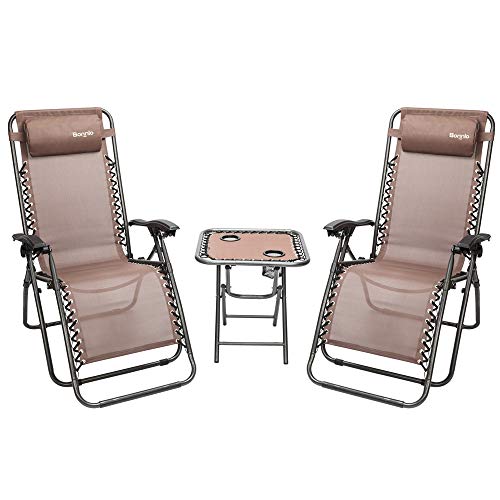 Bonnlo 3 PCS Zero Gravity Chair Patio Chaise Lounge Chairs Outdoor Yard ...