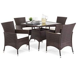 Best Choice Products 5-Piece Indoor Outdoor Wicker Patio Dining Set Furniture w/Square Glass Top ...