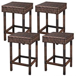 F2C Brown Wicker Barstool All Weather Dining Chairs Outdoor Patio Furniture Bar Stools (Set of 4 ...