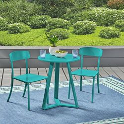 Great Deal Furniture Larissa Outdoor Iron Bistro Set, Matte Teal