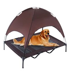 SUPERJARE XLarge Outdoor Dog Bed Elevated Pet Cot with Canopy | Portable for Camping or Beach |  ...