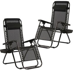 Zero Gravity Chairs Set of 2 with Pillow and Cup Holder Patio Outdoor Adjustable Dining Reclinin ...