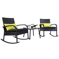 FurniTure Outdoor Wicker Bistro Set 3 Piece Rocking Patio Rattan Bistro Set Garden Wicker Rattan ...