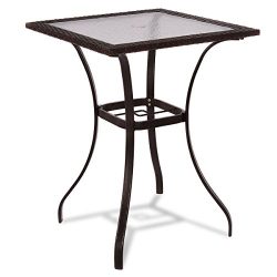 Anya Nana Patio Rattan Wicker Bar Square Table Glass Top Yard Garden Furniture Outdoor