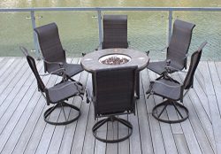 Pebble Lane Living 7pc Swivel Rocking Wicker Patio Furniture 42″ Propane Fire Pit Set R ...