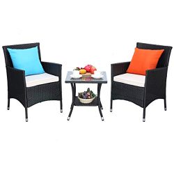 Do4U 3 Pieces Patio Furniture Set Outdoor Wicker Conversation Set Cushioned PE Wicker Bistro Set ...