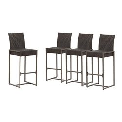 Great Deal Furniture Kelly Outdoor Wicker 30 Inch Barstool (Set of 4), Dark Brown