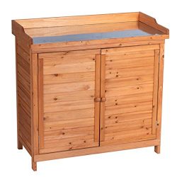 GOOD LIFE Outdoor Garden Patio Wooden Storage Cabinet Furniture Waterproof Tool Shed with Pottin ...