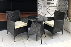 Do4U 3 Pieces Patio Outdoor Wicker Furniture Outdoor Set Bistro Set Backyard Rattan Cushion Seat ...