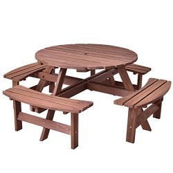 Giantex 8 Person Wooden Picnic Table Set with Wood Bench, with Umbrella Hold Design, Perfect for ...