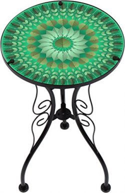 Trademark Innovations 22″ Leaf Design Glass & Metal Side Table