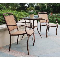 3 Piece Outdoor Patio Garden Bistro Furniture Set Powder Coated Rust Resistant Steel Frame & ...