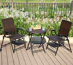 PHI VILLA 3 Piece Patio Rattan Bistro Sets, Weather Resistant Outdoor Furniture Set with Rust-Pr ...