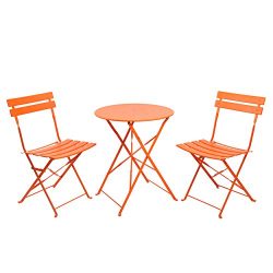 Finnhomy 3 Piece Steel Folding Table and Chair Set, w/Safe Lock for Indoors and Outdoors Bistro  ...