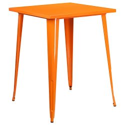 Flash Furniture 31.5” Square Orange Metal Indoor-Outdoor Bar Height Table