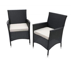 Do4U 2 Pcs Rattan Wicker Outdoor Dining Chairs | Patio, Backyard, Porch, Garden, Poolside (3016- ...