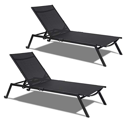 Tangkula 2 PCS Adjustable Chaise Lounge Outdoor Home Patio Pool Sling ...