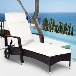 Tangkula Patio Reclining Chaise Lounge Outdoor Beach Pool Yard Porch Wicker Rattan Adjustable Ba ...