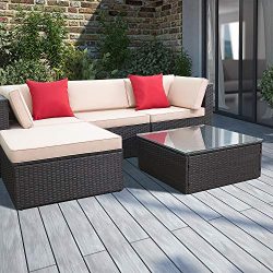 Devoko 5 Pieces Patio Furniture Sets All-Weather Outdoor Sectional Sofa Manual Weaving Wicker Ra ...