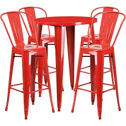 Flash Furniture 30” Round Red Metal Indoor-Outdoor Bar Table Set with 4 Cafe Stools