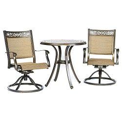 dali 3 Piece Bistro Set, Cast Aluminum Dining Table Swivel Rocker Chairs Outdoor Patio Furniture