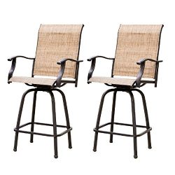 LOKATSE HOME 2 Piece Swivel Bar Stools Outdoor High Patio Chairs Furniture with All Weather Meta ...