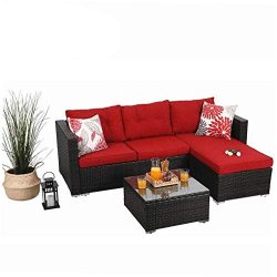 PHI VILLA Patio Furniture Rattan Outdoor Sectional Sofa- Patio Wicker Furniture Set (3-Piece)