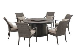 Sunjoy Simone Dining Set Made of Aluminum and Wicker With Included LP Firepit, 60 Inches by 60 I ...