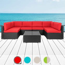 Walsunny 7pcs Patio Outdoor Furniture Sets,All-Weather Rattan Sectional Sofa with Tea Table& ...