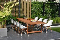 Brampton 9 Piece Outdoor Eucalyptus Extendable Dining Set | Perfect for Patio | with White Chair ...