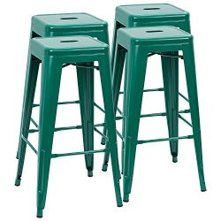 Furmax 30 Inches Metal Bar Stools High Backless Stools Indoor-Outdoor Stackable Green Stools(Set ...