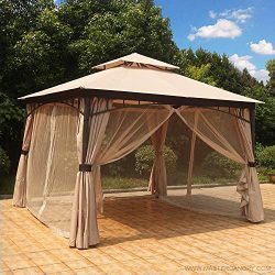 MASTERCANOPY Patio Soft Top Gazebo 11.5×11.5 Round Post Gazebo Canopy Iron Shelter with Mosquito ...