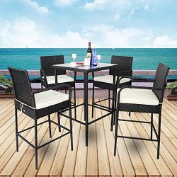 Leaptime Patio Furniture Black Rattan 1 Bar Table and 4 Stools Set Christmas Party Furniture Out ...