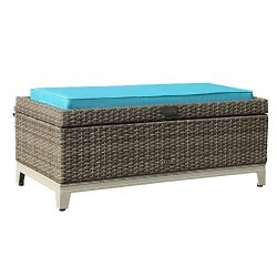 Orange Casual Rattan Wicker Deck Storage Box | Small Outdoor Storage Bench with Seat Cushion, Al ...