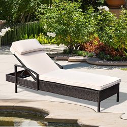 Tangkula Patio Reclining Chaise Lounge, Outdoor Beach Pool Yard Porch Wicker Rattan Chaise, Adju ...