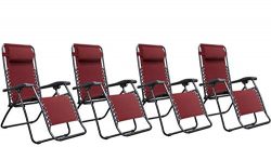 Naomi Home Zero Gravity Lounge Patio Outdoor Recliner Chairs Red/Set of 4