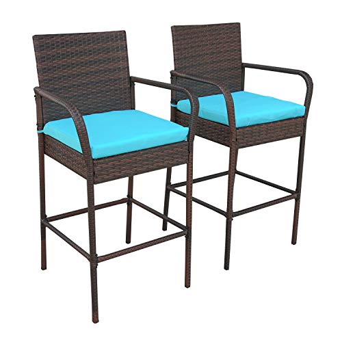 VALITA Patio PE Rattan Cushioned Barstool - Outdoor Wicker High Chair ...