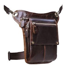 Le’aokuu Mens Genuine Leather Messenger Hiking Waist Hip Bum Pack Drop Leg Bag (Brown)